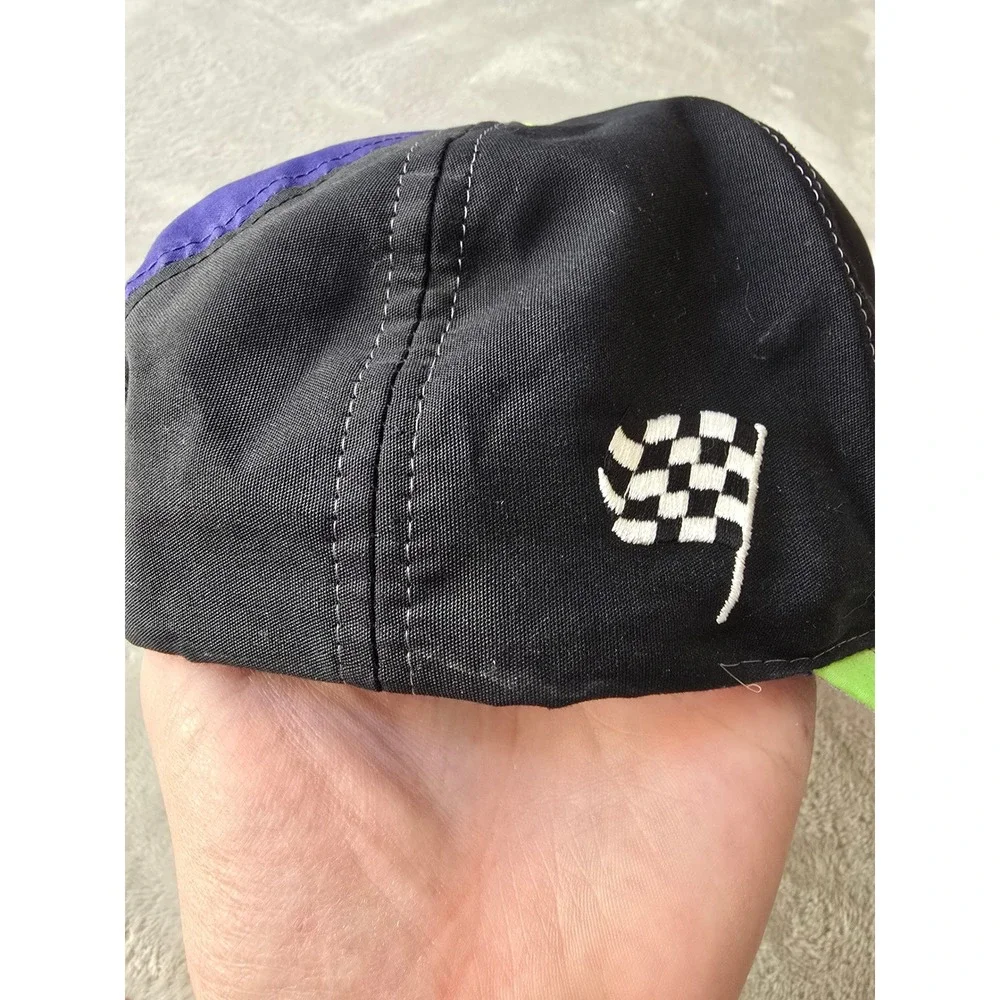 Vintage Kawasaki Racing Snapback Hat Cap Black Purple Neon Green USA Flag